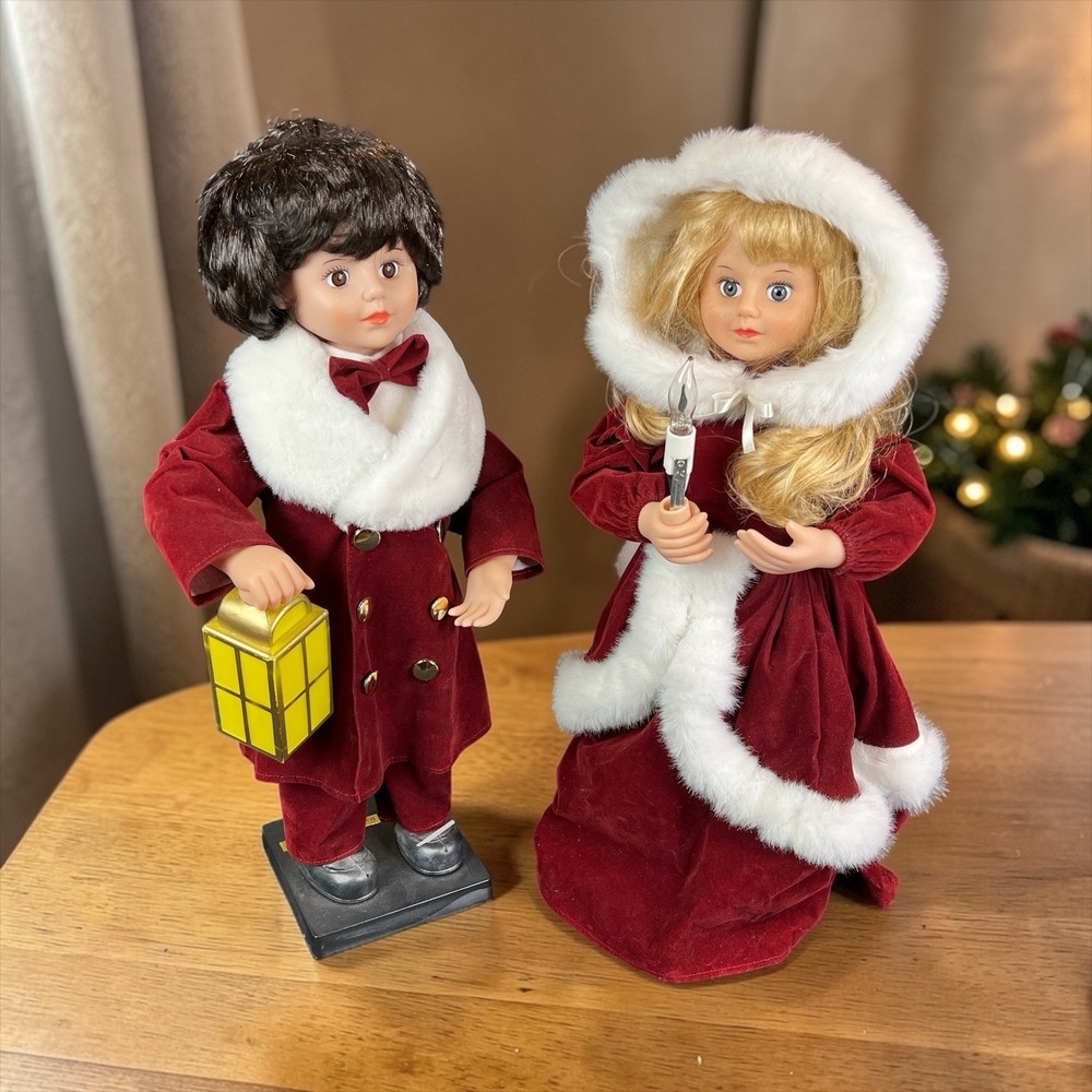 RARE Telco MOTION-ettes Illuminated Christmas Boy w/Lantern & Girl w/Candle